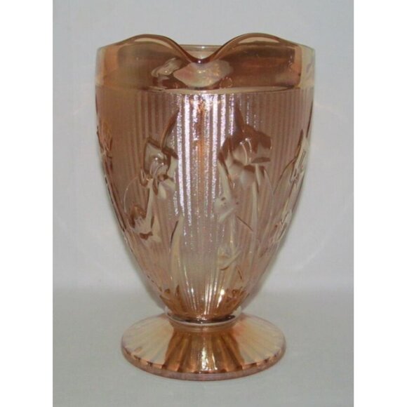 Jeannette Glass IRIS AND HERRINGBONE Marigold Iridescent Large Ftd Water Pitcher - Picture 2 of 4